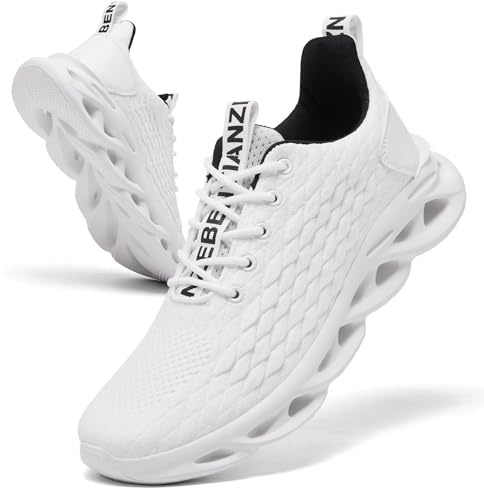 Uomo Scarpe da Running Corsa Ginnastica Camminata Jogging Trekking Tennis Sport Sportive Casual Outdoor Fitness Palestra Bianco 42