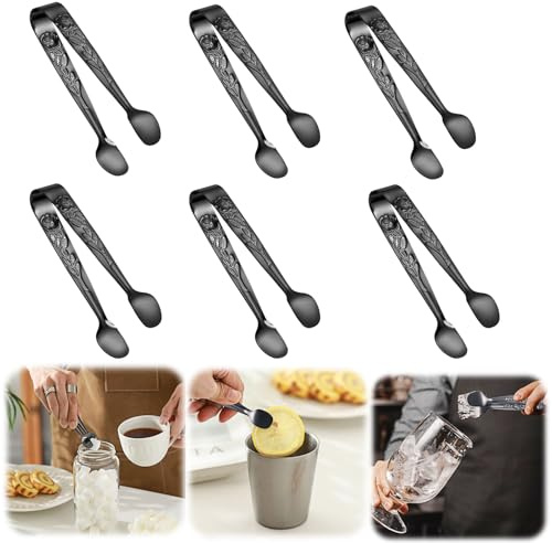 6-pack mini serveringstänger – små tänger för servering av mat, rostfritt stål mini sockertänger för Charcuterie board förrätter efterrättsservice mat små party danska godistänger (ros-svart)