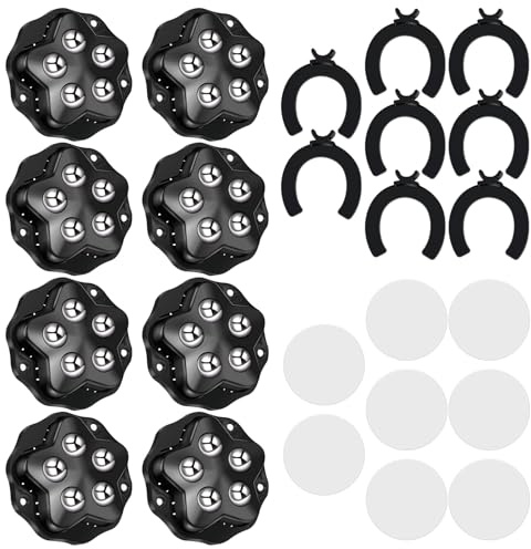 Kugelrollen für Möbel 8 Stück Möbelrollen Flach Klein Kugelrollen Schwerlast 360 Grad Drehbar Selbstklebendes Rollenrad Schwarz mit 5 Stahlkugeln und Bremse für Möbel Aufbewahrungsbox