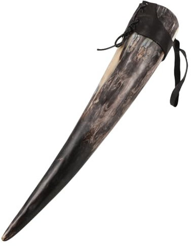ERINGOGO Corne à Boire Viking 28-30 Cm Manchon Cuir Tasse Décorative En Corne Naturelle Grosse Capacité Polyvalente Pour Vin Et Bière Usage Maison Et Fêtes