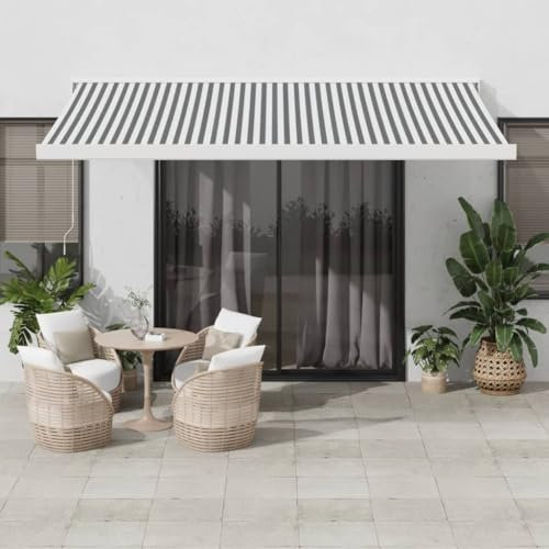 Gecheer Toldo retráctil Aluminio y Tela Gris Antracita y Blanco 4x3 m,Toldo Lateral Retráctil para Terraza Patio Balcon,Toldo Lateral Retráctil para Terraza Patio Balcon,TPY-4