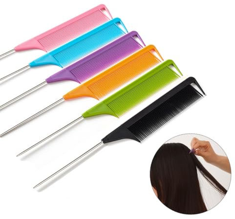 TSUOUKL 6pcs Pettine di Coda, Pettine Antistatico in Fibra di Carbonio, Pettine Coda Topo d'Acciaio Fibra, Carbonio Pettini Resistenti Calore, Parrucchiere Pettine, per Parrucchieri e per la Casa