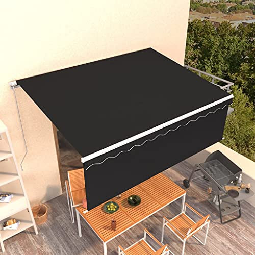 Markise Manuell Einziehbar mit Rollo, Kassettenmarkise Balkonmarkise Sonnenmarkise Sonnenschutz Markise Geeignet für Restaurants Cafés Balkone Geschäfte 4x3 m Anthrazit