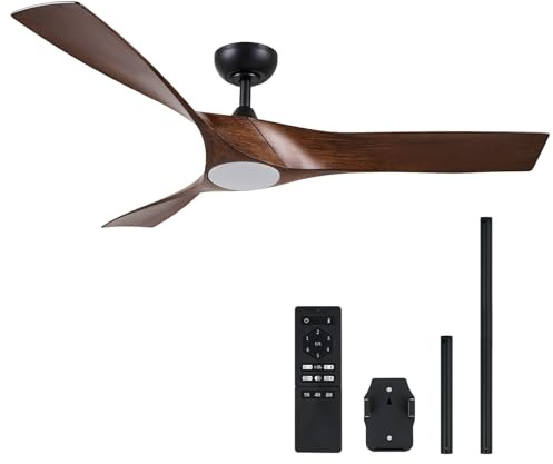 VONLUCE Ventilador de Techo con Luz y Mando a Distancia, 132 cm, 3 Aspas, Motor DC Reversible Silencioso de 6 Velocidades, Ventilador de Techo para Estudio, Patio, Marrón Oscuro
