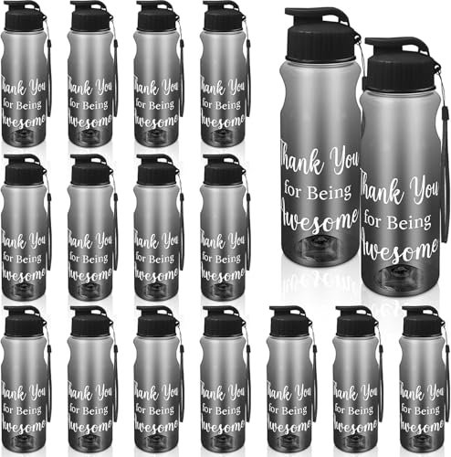 15 Pcs Plastic Water Bottles Bulk 600 ml Reusable Leakproof Drink Flip Top Bottles, Sports Travel Water Bottle for Gym Camping Hiking Party Thank You Gifts, Black