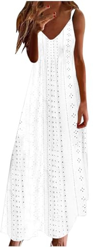 Spaghettiträger-Kleid Lang, Sommerkleid Damen Elegant, Trägerkleid Damen Sommer Einfarbig Kleider Lang Boho Kleid Damen Hochzeit Sommerkleider Leicht Strandkleid Luftig Maxi Dresses for Women