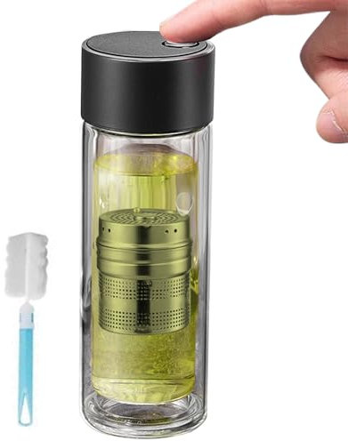 GkgWuxf Bouteille De Thé En Verre - Bouteille Infuseur à Thé en Verre 400ml | Gobelet à Double Paroi Résistant aux Hautes Températures avec Couvercle Magnétique pour Sports, Voyages, École, Bureau,