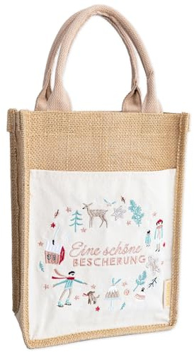 Papierdrachen Jutetasche mit Weihnachtsmotiv - groß mit Henkel - Stickerei - Spruch - Geschenkverpackung - Mitbringsel - Einkaufstasche - Shopper
