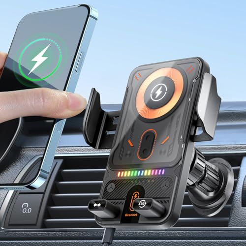 OBEST 15W Handyhalterung Auto mit Ladefunktion,Magnetische Drahtlose Schnelllade-Telefonhalterung mit Belüftungsclip,Motorisierter Teleskopschwenk mit Automatischer Erkennung für iPhone und Android