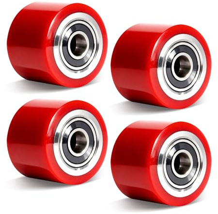 awagas 4 Stück Hubwagenrollen Polyurethan 80x60mm, mit Kugellager 20mm | Achse Rot Ersatzrollen Abriebfester Verdickter Kern Max Belastung 500 KG für Hubwagen Transportwagen Gabelhubwagen