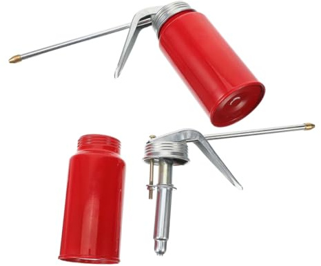 Amosfun Manual Oil Bottle 200ml Steel Oiler Can with Nozzle 2pcs