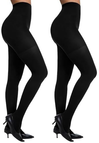 InfiniZer 2 Pairs Black Tights Women 80 Denier Opaque Tights High Waisted Black Tights for Women, Soft & Durable Pantyhose (UK, Alpha, XL, Regular, Regular)
