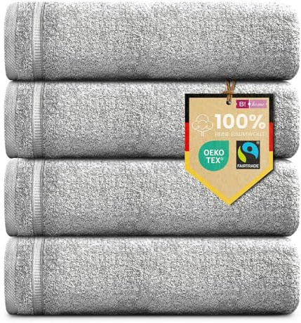 B!HOME 4er Set Premium Gästehandtücher [100% Baumwolle] 30x50 cm, grau | Handtücher Weich, Saugstark & Pflegeleicht / Waschlappen Perfekt für Bad, Gäste & Reisen