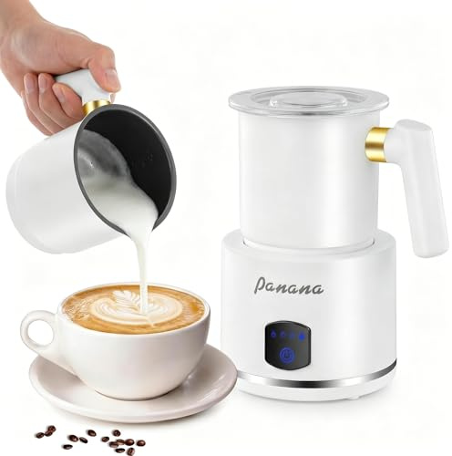 Panana Milk Frother, 4-in-1 430ml Electric Milk Steamer, Smart Touch Control, Hot Milk,Cold Warm Milk Foam for Latte Coffee Cappuccino