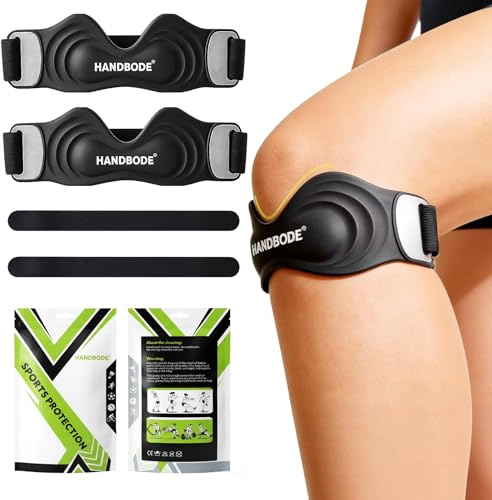 HANDBODE Patellar Tendon Support Strap, Silicone Knee Brace for men women, Adjustable Patella Band Support Pain Relief, Fit Hiking, Running, Basketball, Jumpers Knee, Osgood Schlatter, 2 Pack