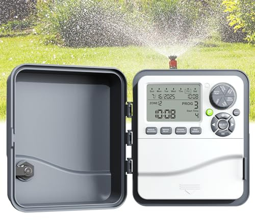 CAOJS Large Garden Irrigation Controller, Smart Indoor/Outdoor Sprinkler Controller with Clear & Simplified Programing, Automatic Watering & Rain Delay, for Garden, Yard, Commercial Backyard
