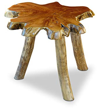 Kinaree Teak Wurzelholz Beistelltisch THAWI - 45x45-55x45-55cm Tischplatte aus massiver Baumscheibe im rustikalen Landhausstil, geeignet für Wohnzimmer, Wintergarten oder als Kaffeetisch