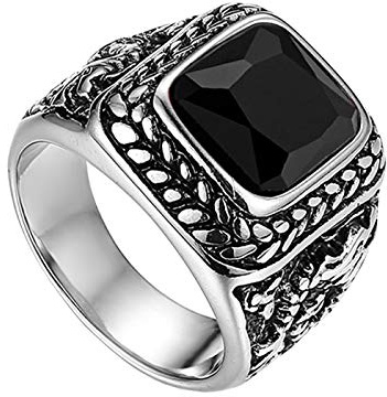 Flongo Herrring män ringar tumring bandring sigillring med glas ädelsten silver röd svart blå drake snideri klassisk retro charm herrtillbehör, Glas