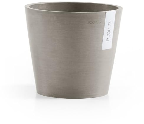 Ecopots Amsterdam Durable Modern Round Indoor/Outdoor Recycled-Based Composite Flower Pot Planter, Taupe, 8