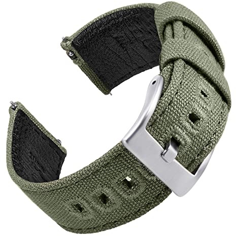 Canvas Leder Uhrenarmband für Herren, Segeltuch, Schnellverschluss, 18-22mm | Wasserabweisendes Lederfutter, verstärkte Lochung, leicht & atmungsaktiv, gebürstete Schließe, Alltag & Outdoor