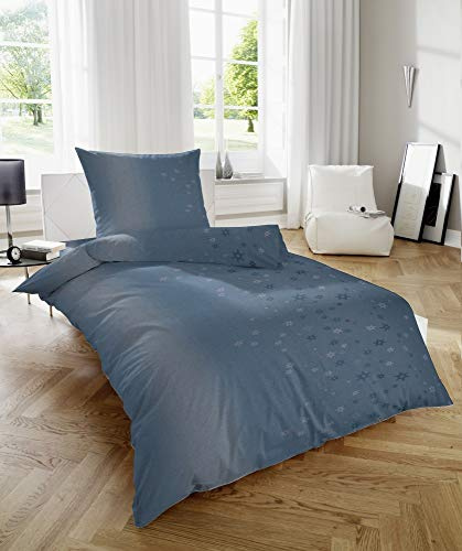 Hahn Fein Biber Bettwäsche Sterne Blau 1 Bettbezug 135x200 cm + 1 Kissenbezug 80x80 cm