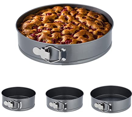 Relaxdays Set 4 Moldes Bizcocho, Redondos, 18/20/22/24 cm Ø, Acero Inoxidable, Bizcocheras Antiadherentes, Antracita