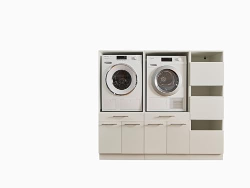 Laundreezy 2X Waschmaschinenschrank mit Wäscheschrank, Weiß - Waschmaschinen-Überbauschrank TÜV-Zertifiziert mit viel Stauraum - 185 x 162 x 67,5 cm (B/H/T)