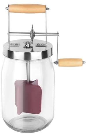 Loufy Batidor de Mantequilla Manual de 1,5 Litros - Batidos con Manejar de Madera Engranaje de Acero Inoxidable Fabricante de Mantequilla Manual, Batidor de Mantequilla