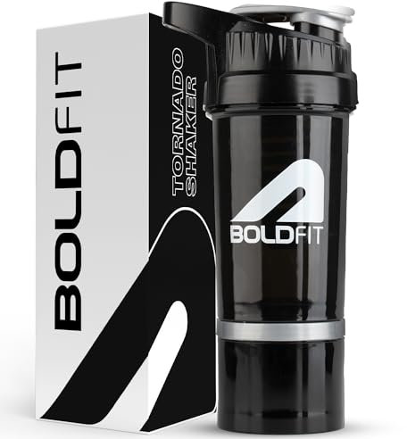 Boldfit Gym Shaker for Protein Shake Leakproof Shaker Bottles for Protein with Extra Compartment, Preworkout and Bcaa Shake, Protein Shaker Bottle for Gym, Gym Bottle for Men and Women Black - 500 ml