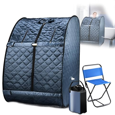 MFYDPP Portable Steam Sauna Tent, Folding Personal Full Body Spa Home Sauna,with 1000W 3L Sauna Steamer, Remote Control, Folding Chair