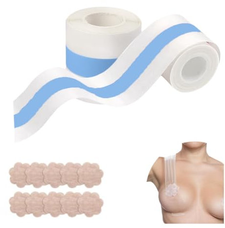 mini kitty Boob Tape, Boobtapes with 5 Pairs Nipple Covers, Booby Body Tape for Large Breasts A-G Cup, Self-Adhesive Strapless Bob Tape, Invisible Breast Lift Tape (Transparent, One Size)