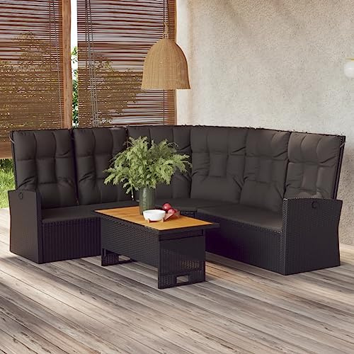 WEMYUFURN 2-TLG. Garten-Lounge-Set mit Kissen Schwarz Poly Rattan, Outdoor-Sitzgruppe, Terrassen-Lounge-Set, Garten-Couchgarnitur - Wetterbeständig, Komfortabel - für Terrasse, Garten und Balkon