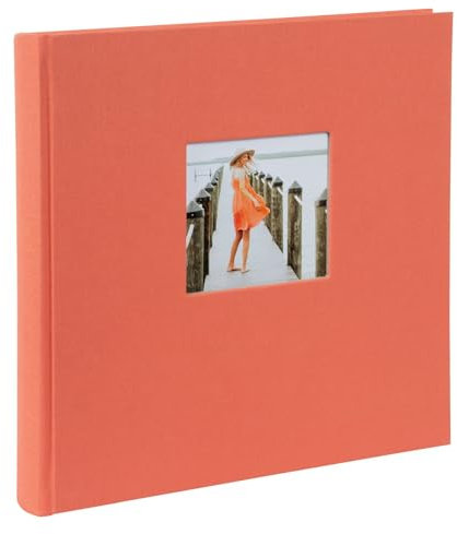 goldbuch Bella Vista 27 480 Album photo avec découpe photo saumon, album de souvenirs au format 30 x 31 cm, 60 pages blanches avec intercalaires en papier cristal, livre photo avec couverture en lin