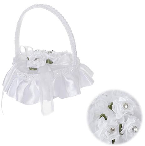 LONGHAO Herzförmige Ringschatulle, weißer Spitzenrand, romantisch, traditionell, Hochzeitsringkissen