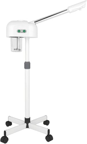 Professional Facial Steamer, Hot Mist, Ozone Humidifier, Can Use at Home and Beauty Salon, Extract Blackheads, Rejuvenate and Hydrate Your Face Skin for Youthful Complexion, Adjustable Height, White