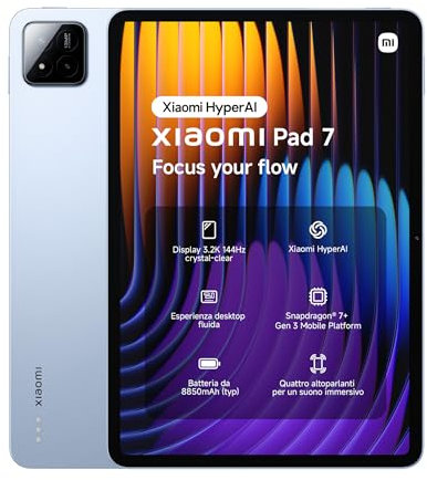 XIAOMI Pad 7, (Tablet) display da 11.2'', 8+128GB, Blue, batteria da 8850mAh, Ricarica Turbo da 45W, HyperAI (Alimentatore non incluso)
