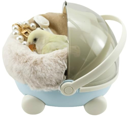 Bird Carrier Cage with Warm Nest, Cushion and Safe Lock, Portable Cages with Chain, Small Animals Travel Carrier Plastic Breathable Outgoing Box for Hamsters Lovebirds Budgies Sugar Gliders (Blue)