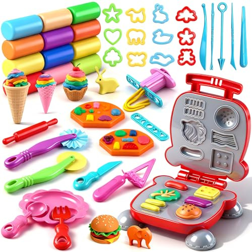 Ophy Set Completo di Plastilina Creative Fun, 48 Pezzi con 12 Pasta da Modellare e Accessori Cucina | Giochi di Ruolo per Bambini 2 3 4 5 Anni | Regalo Creativo per Bambina e Bambino