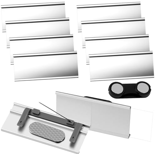 DTLLCZP 10 bitar namnskyltar till kläder, magnet med dubbelmagnet och pappersspår, aluminium namnskyltshållare 72x35mm för arbete, utställning, restaurang, skola