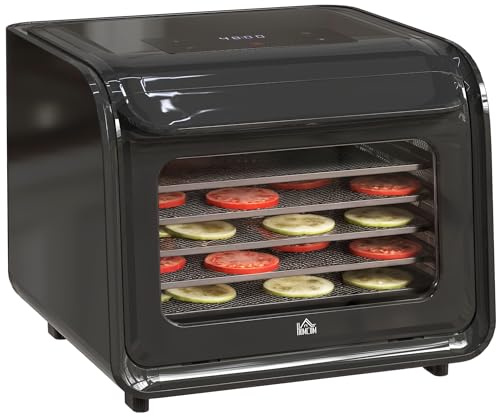 HOMCOM Digital Food Dehydrator with 6 Stainless Steel Tray, 350W Food Dryer Machine with LED Touch Panel, Adjustable Temperature, 48H Timer for Drying Fruit, Meat, Vegetable, Jerky, Pet Treat, Black