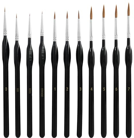 Set di 11 pennelli in miniatura, pennelli extra fini per modellismo, pittura con numeri, acrilico, acquerello, pittura a olio, pennelli fini per miniature e pittura