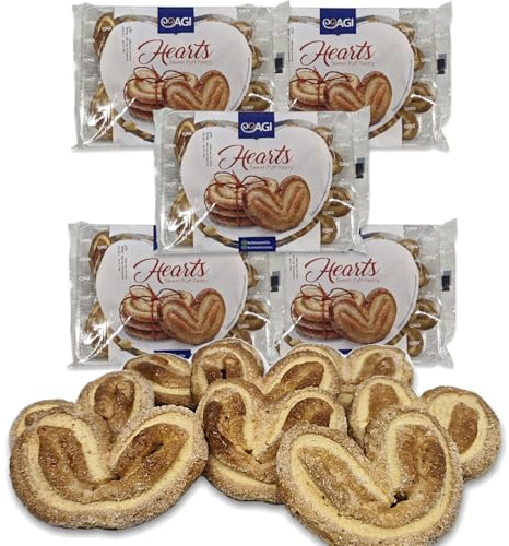 Süße Blätterteig Herzen/Süße Schweinsohren aus Blätterteig 5x 180g feines Teegebäck sowie Kaffeegebäck, Handwerklich Hergestellt (5 Packungen je 180g)