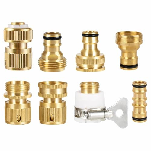 Wzzy Gurden 8 Pièces Laiton Connecteur de Tuyau D'arrosage, Raccords de tuyau avec raccords filetés pour tuyaux de jardin, robinets de cuisine, robinets extérieurs
