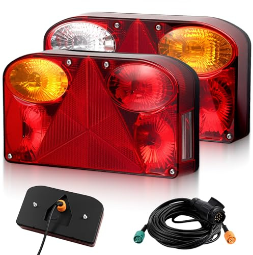 AUTOUTLET Anhänger Rückleuchten, 12V Anhänger Rücklicht 13 polig, 7 Funktionen & 2x 5,5M Kabel, E9-Zulassung, Bajonett-Anschluss, IP65 Wasserdicht Anhängerbeleuchtung Kennzeichenlicht für PKW LKW Boot
