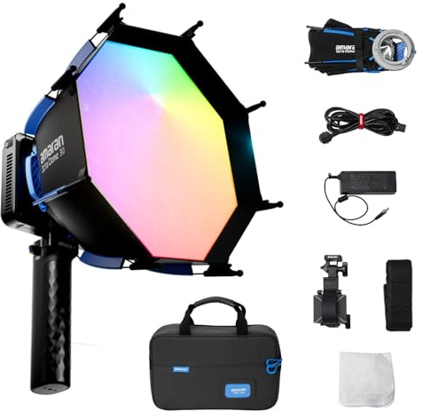 Amaran Ray 120c 120W, Lampe vidéo RGB Ultra-compacte - 6 850 lux, IRC 95+ | Température de Couleur 1 800 K - 20 000 K, avec Softbox Octogonale de 30 cm pour Studio, Streaming et éclairage en Extérieur