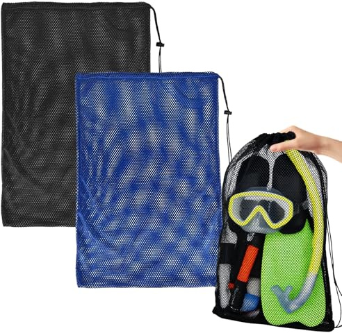 YEAMLTE Sacca Rete Piscina 2 Pezzi 45x68 cm, Borsa Rete Nuoto Traspirante Grande Capacità con Coulisse, Sacco Rete Sub per Spiaggia, Sport, Pinne, Palloni e Attrezzatura (A)