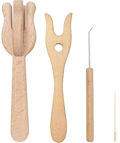 Htuteyy Strickgabel-Set Aus, 4-Teilig, mit Nadel mit Großem Öhr, Häkel- und Flechtwerkzeugen für die Teppichherstellung, Strick- und Handarbeitsprojekte