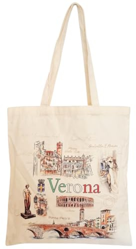 CUCUBA Tasche aus Baumwolle mit zwei Griffen, italienisches Design von Verona Giulietta und Romeo Denkmäler, wiederverwendbar, für Einkäufe und Freizeit, 42 x 38 cm