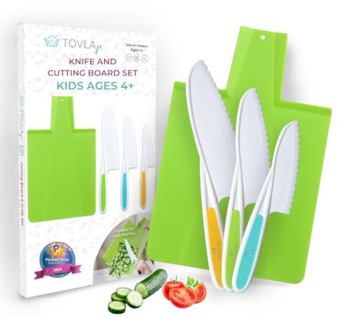 TOVLA JR. Premium Montessori Kid-Safe Knife & Cutting Board Set – Real Kitchen Tools for Toddlers & Young Kids Learning to Cook, Safe & Easy for Begin...