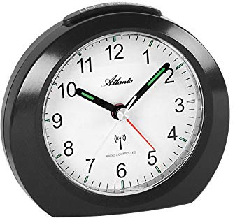 Atlanta Funkwecker ohne Ticken mit Licht Snooze Leuchtzeiger Analog - 1856 (Schwarz)